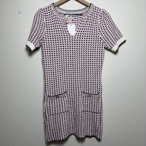 NEW Fate Women‎ Tweed Mod Mini Dress 8 Pink Grey Short Sleeve Knit Gold Buttons